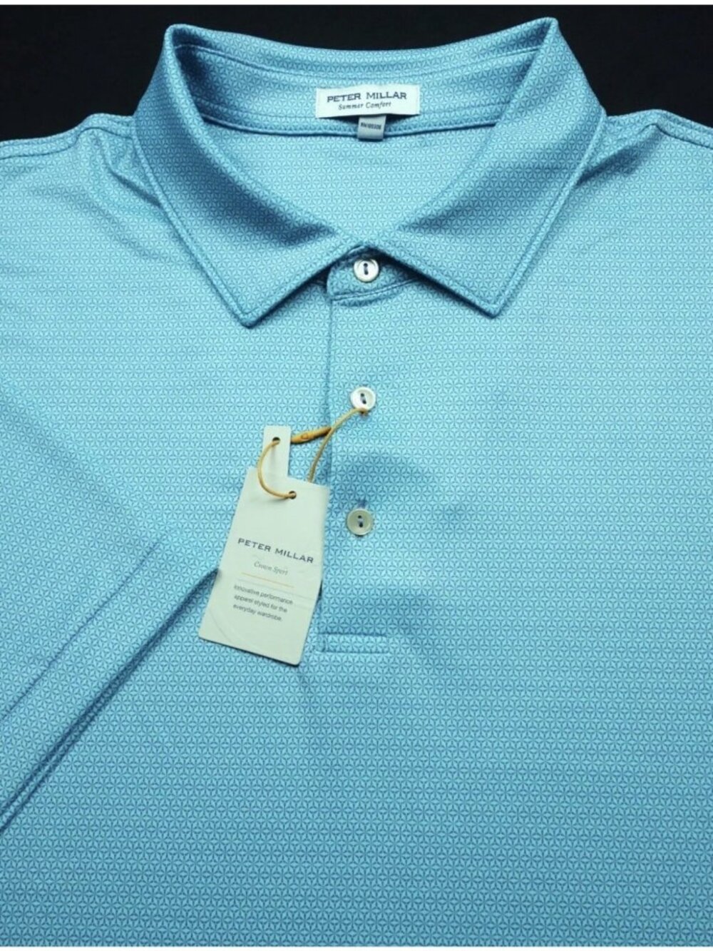 NWT Peter Millar Crown Sport polo, men's L, teal blue, $110, 3-button top